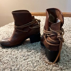 Freebirds brown (cognac) leather booties (style Casey). Worn a handful of times.